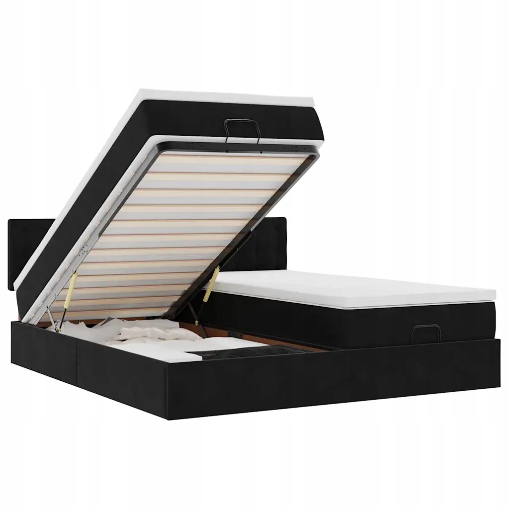 Černý otoman s matracemi o rozměrech 203 x 180 x 78/88 cm, s Led diodami a prostorem na spaní