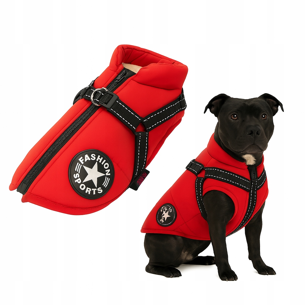 Zimní oblečení Bunda pro psa na zimu Červená s ramenními popruhy Velikost 4XL Red