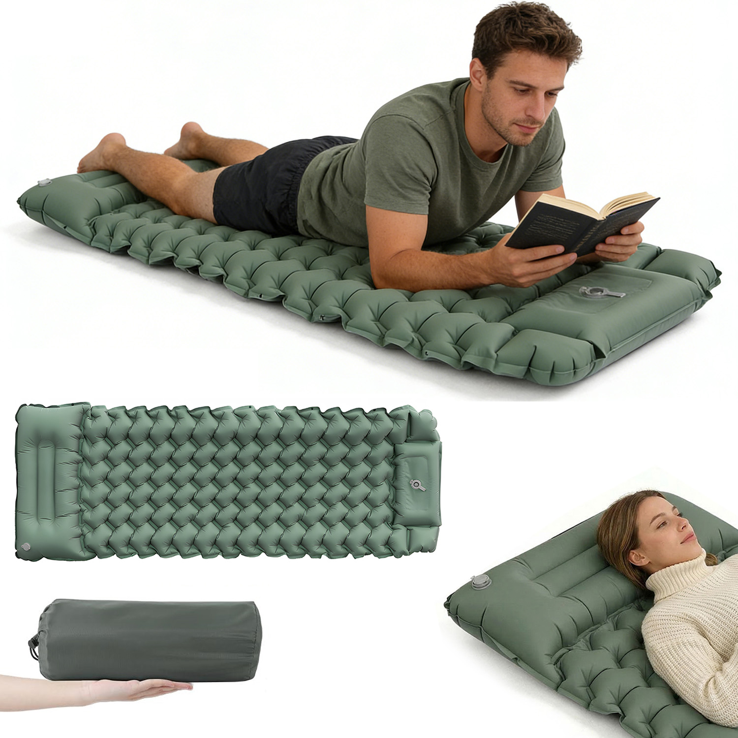 Samonafukovací Karimatka 200 CM S Polštářem Matrace Lehká Samonafukovací