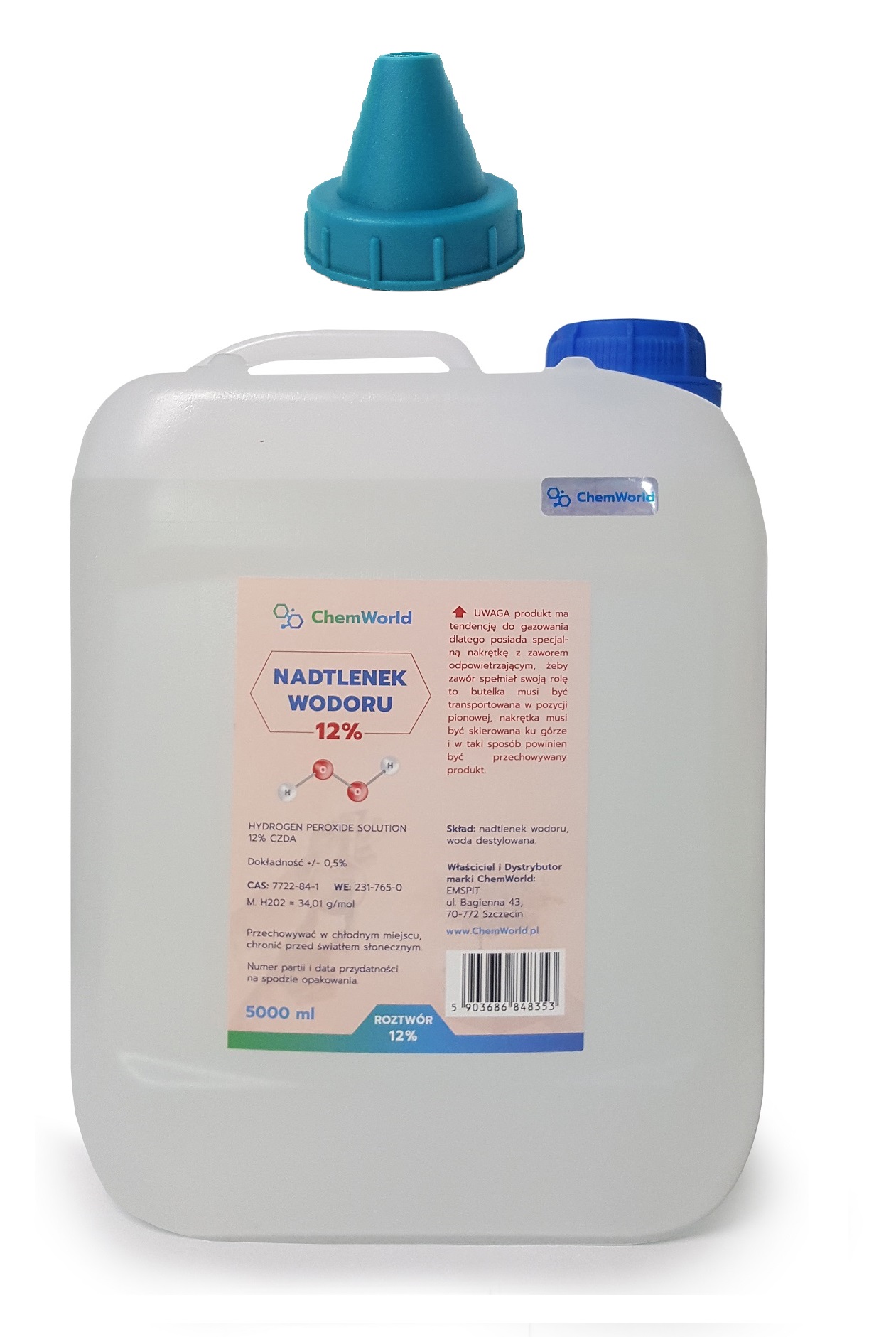 

Woda Utleniona 12% Nadtlenek Wodoru Czysty 5000 ml