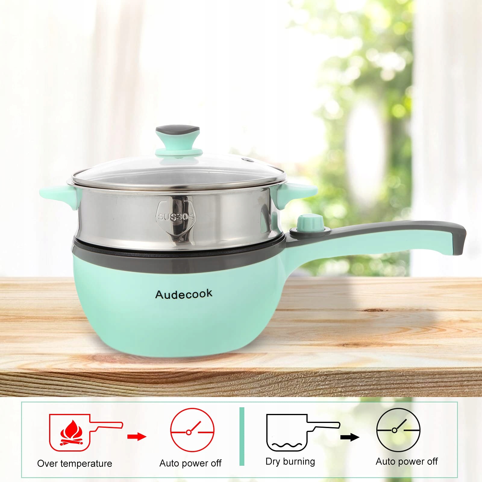 AUDECOOK Elektryczny Garnek Z Parowarem 1,5L Patelnia Antyadhezyjna — miniatura 4