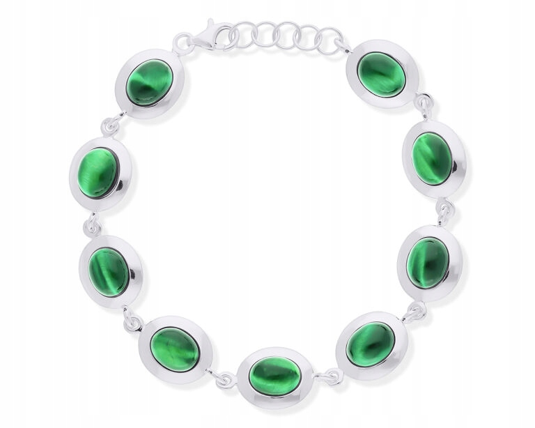 Stříbrný náramek pro ženy Přírodní zelené tygří oko Široká pr.925