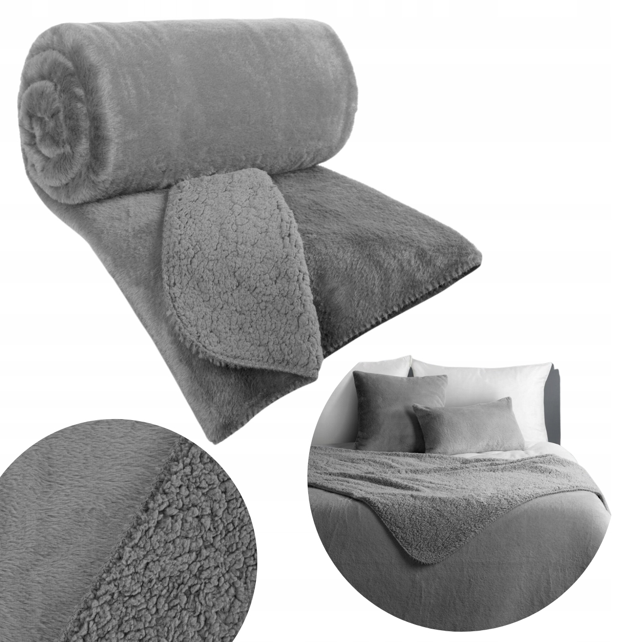 Kožešinová Přikrývka Nina Stříbrná 170x210 cm měkká teplá deka na postel beránek