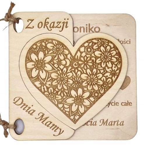 

Drewniana Kartka Grawer Pamiątka okazji Dnia Mamy