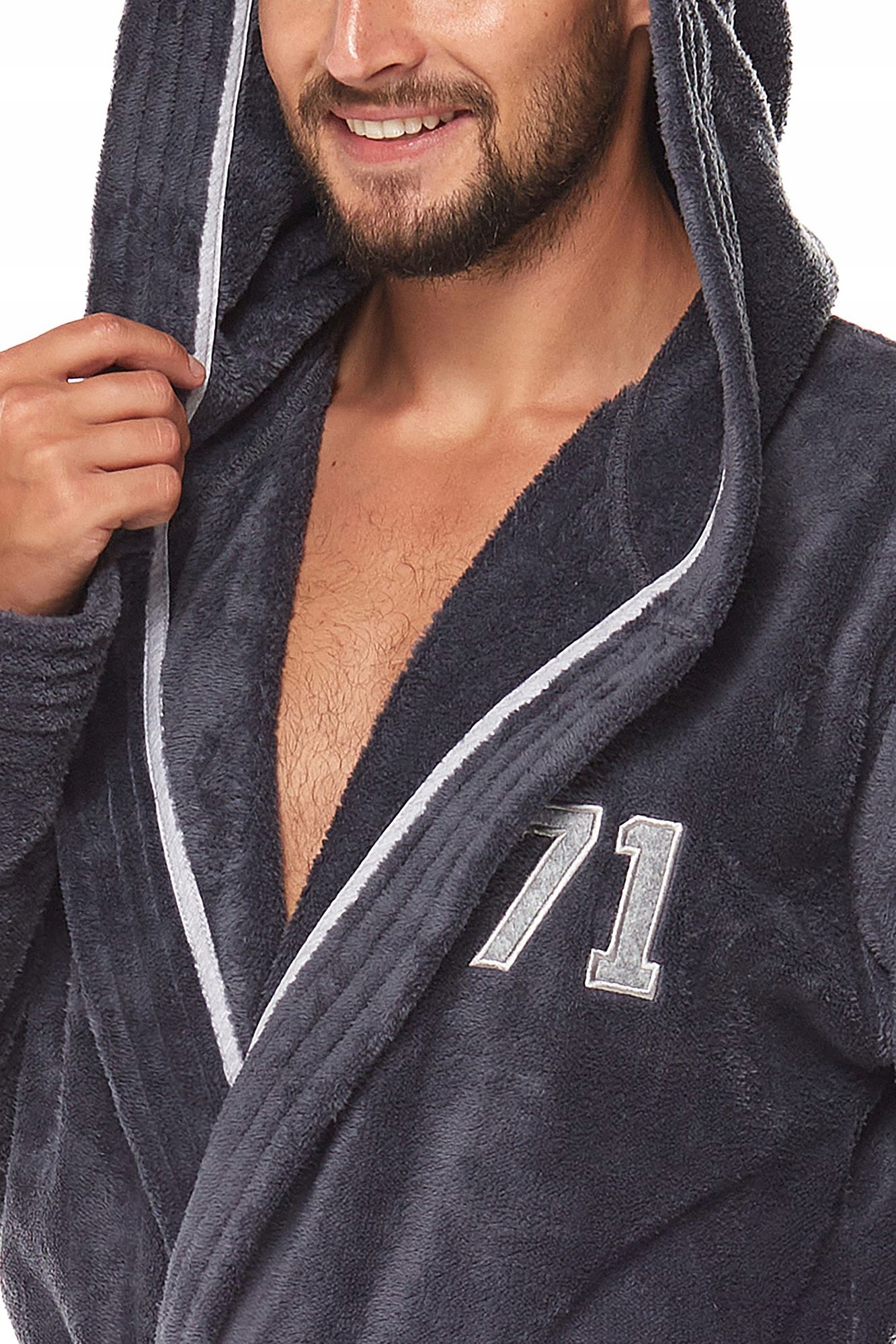 CIEPŁY MIŁY DŁUGI SZLAFROK MĘSKI Z KAPTUREM L Długość długie