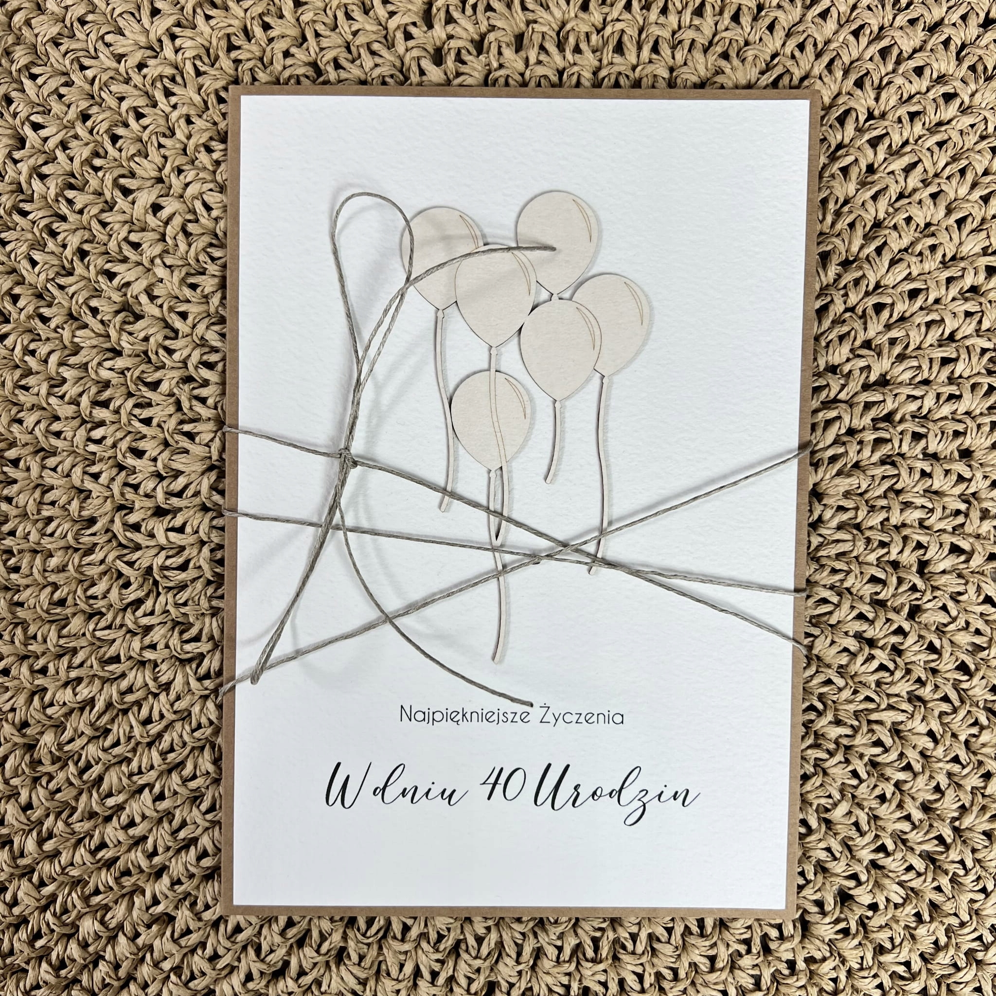 Rustikální ručně vyráběné přání A5 velké k 40. narozeninám s balónky