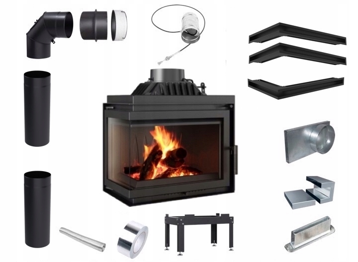 KOMINEK WKŁAD KOMINKOWY NAROŻNY LEWY SIMPLE MOC 8 KW - ZESTAW