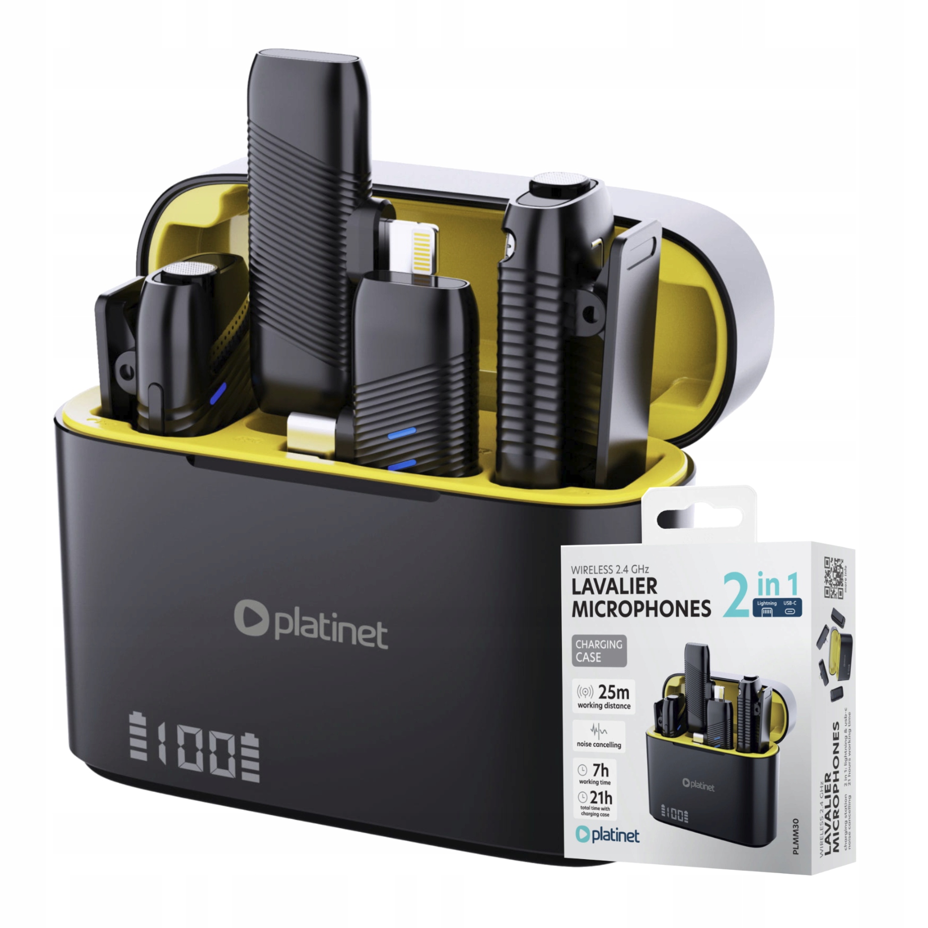 Mikrofon Krawatowy 2x Bezprzewodowy Do Telefonu Iphone Lightning Usb-c Etui