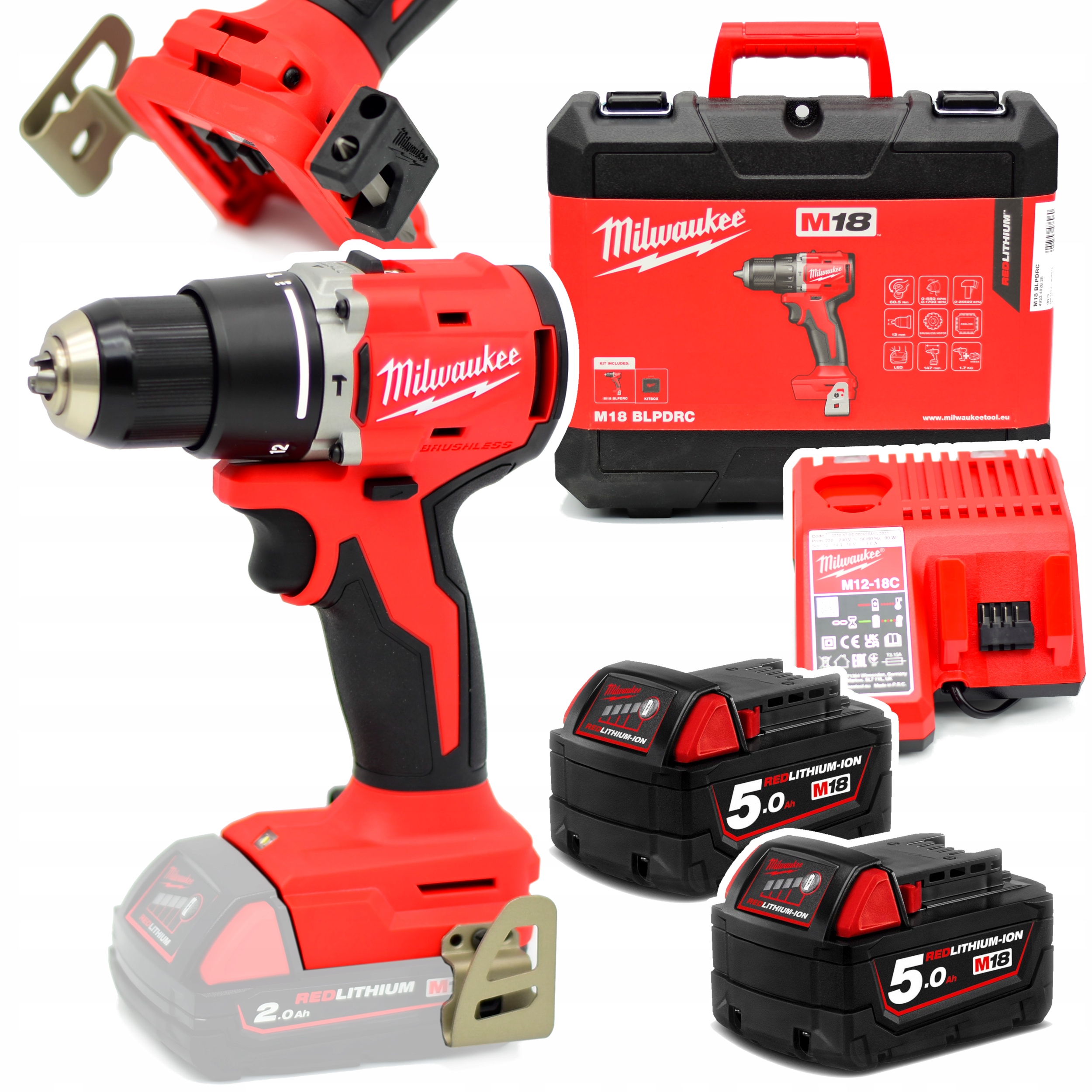 Wiertarko-wkrętarka udarowa M18 BLPDRC-502C Milwaukee W Walizce 4933492826