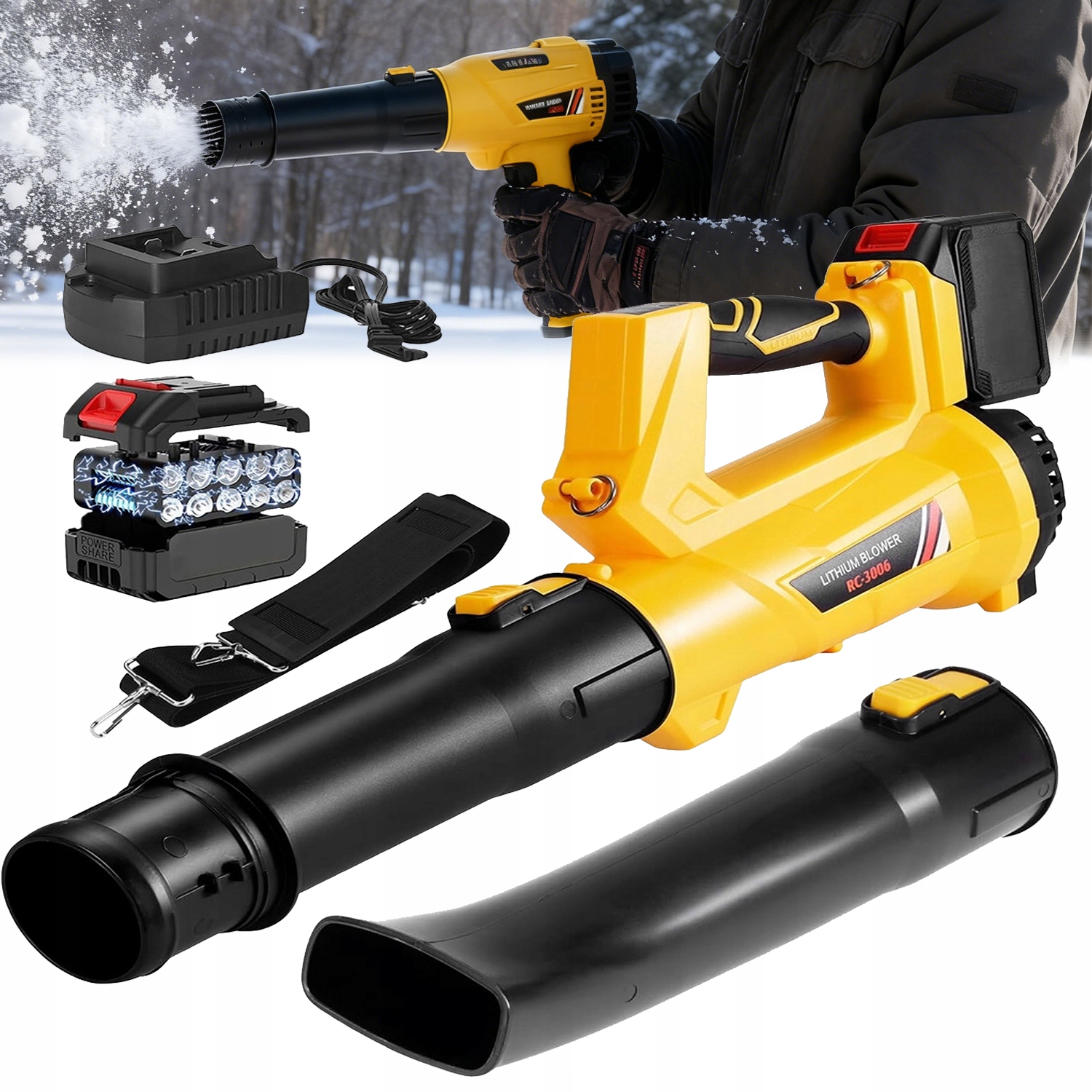 Výkonný Foukač 21V Na Sníh Z Terasy A Zahrady, 6 Rychlostí, Regulace