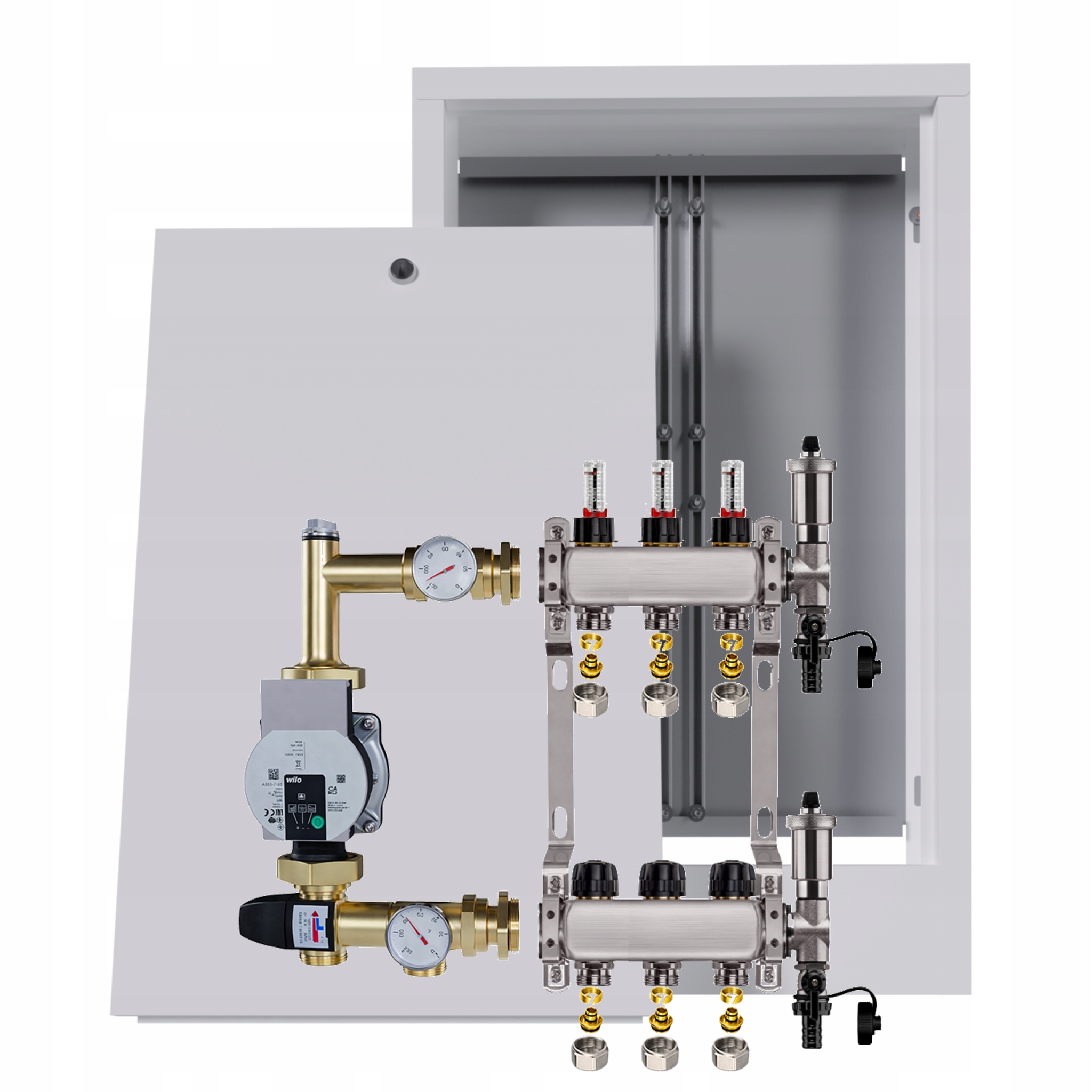 Rozdělovač podlahový nerezový 3 s boxem Pumpa Wilo Spojky