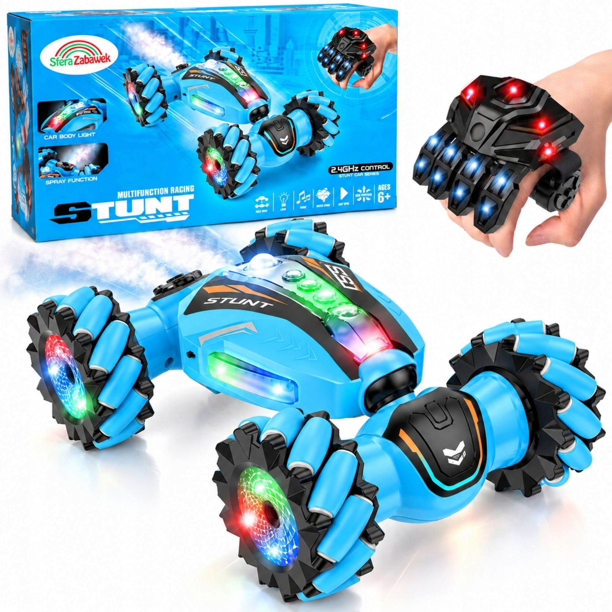 Samochód Zdalnie Sterowany Rc Ręką Gesty Ledy Auto Dym 4x4 Stunt Car 360°