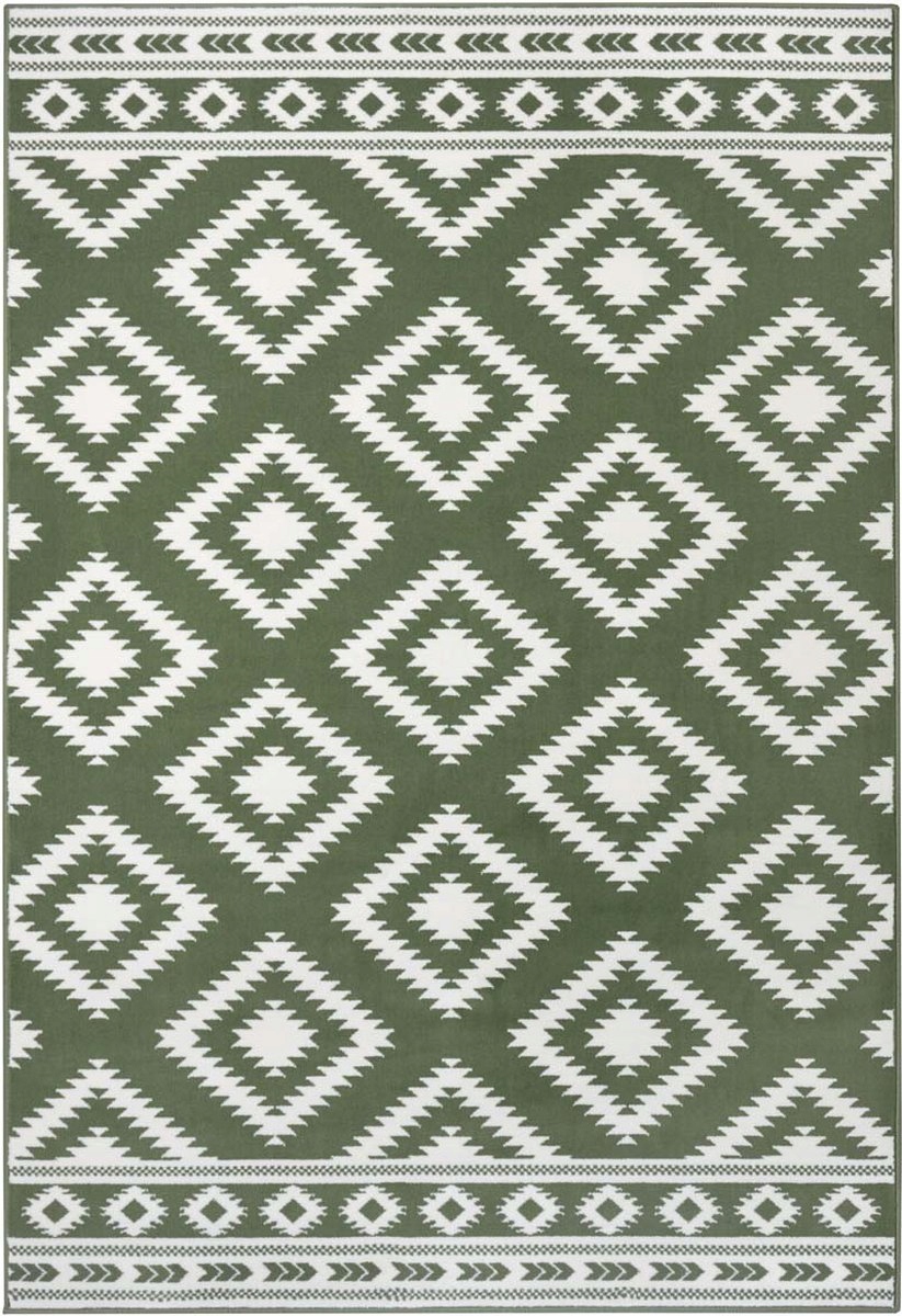 Moderný krémovo zelený koberec do obývačky, mäkký vlas, vzor 160 x 230 cm