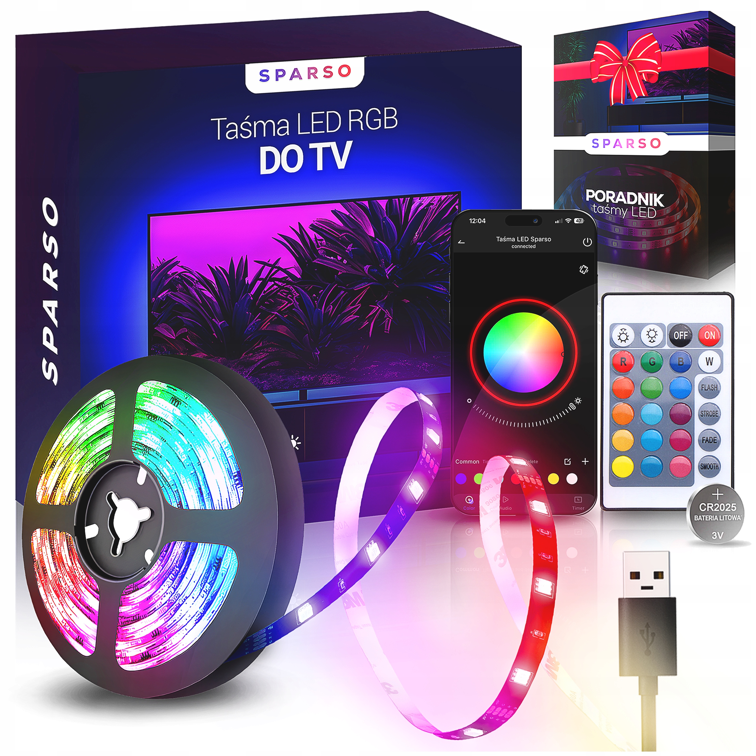 TAŚMA LED 5M RGB USB 5050 Podświetlenie do TV LEDY Pilot APLIKACJA Zestaw