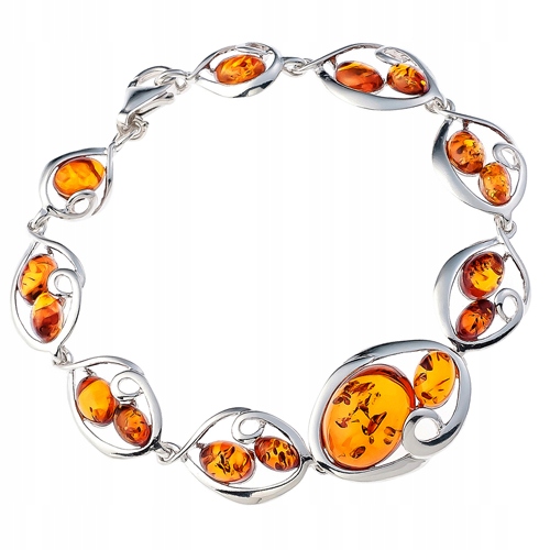 Stříbrný velký Jantarový Náramek ze stříbro a dárek Na Velikonoce