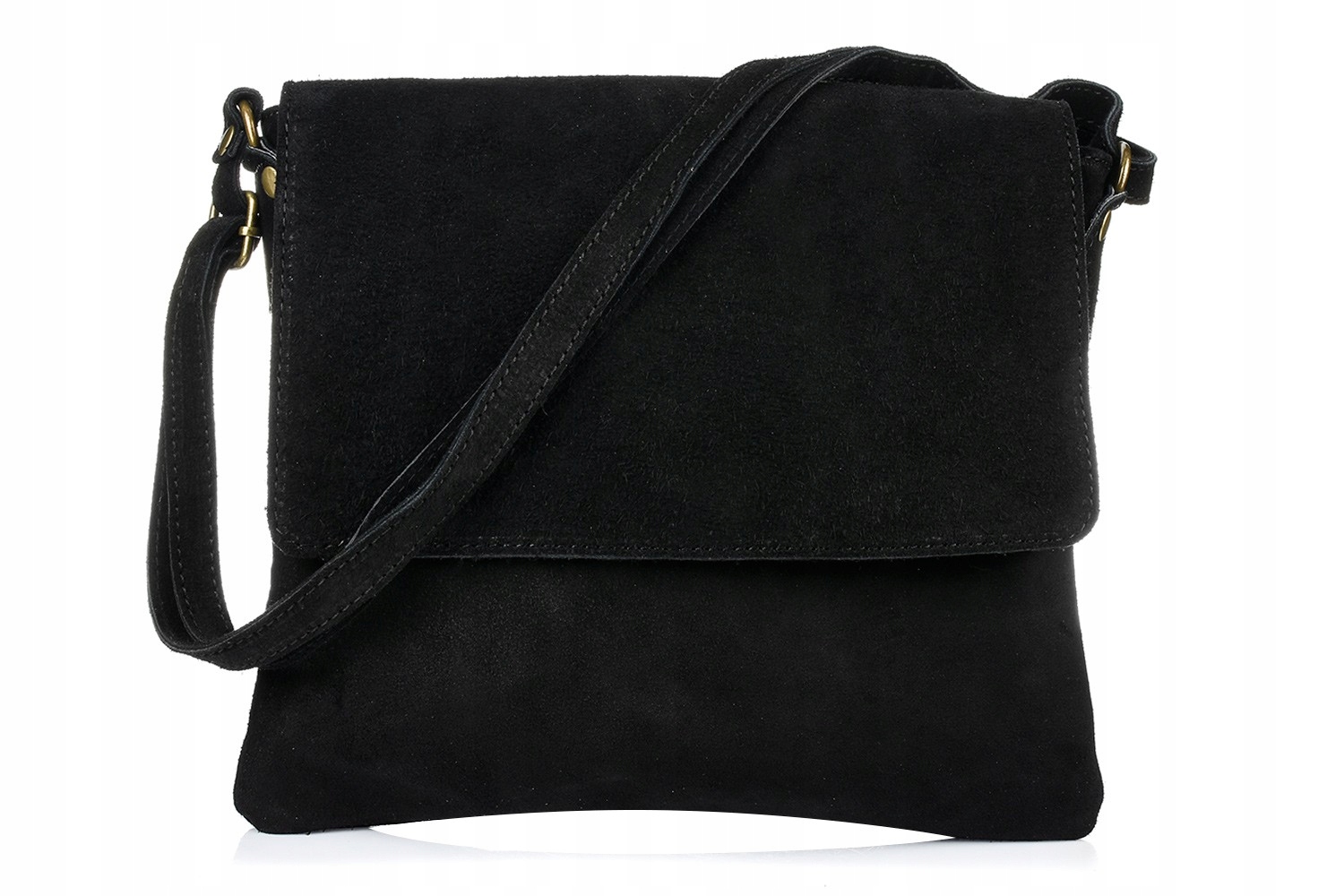 Černá italská dámská semišová kabelka přes rameno s klopou B67