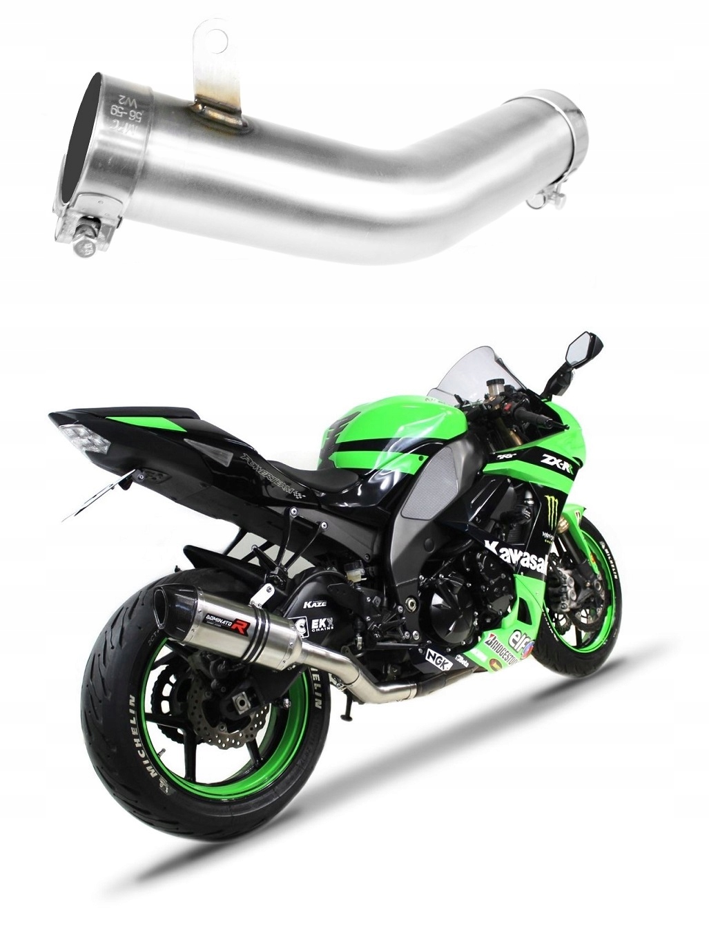 KA007D - ZX10R 2008-2010 Racing Mid pipe DOMINATOR
