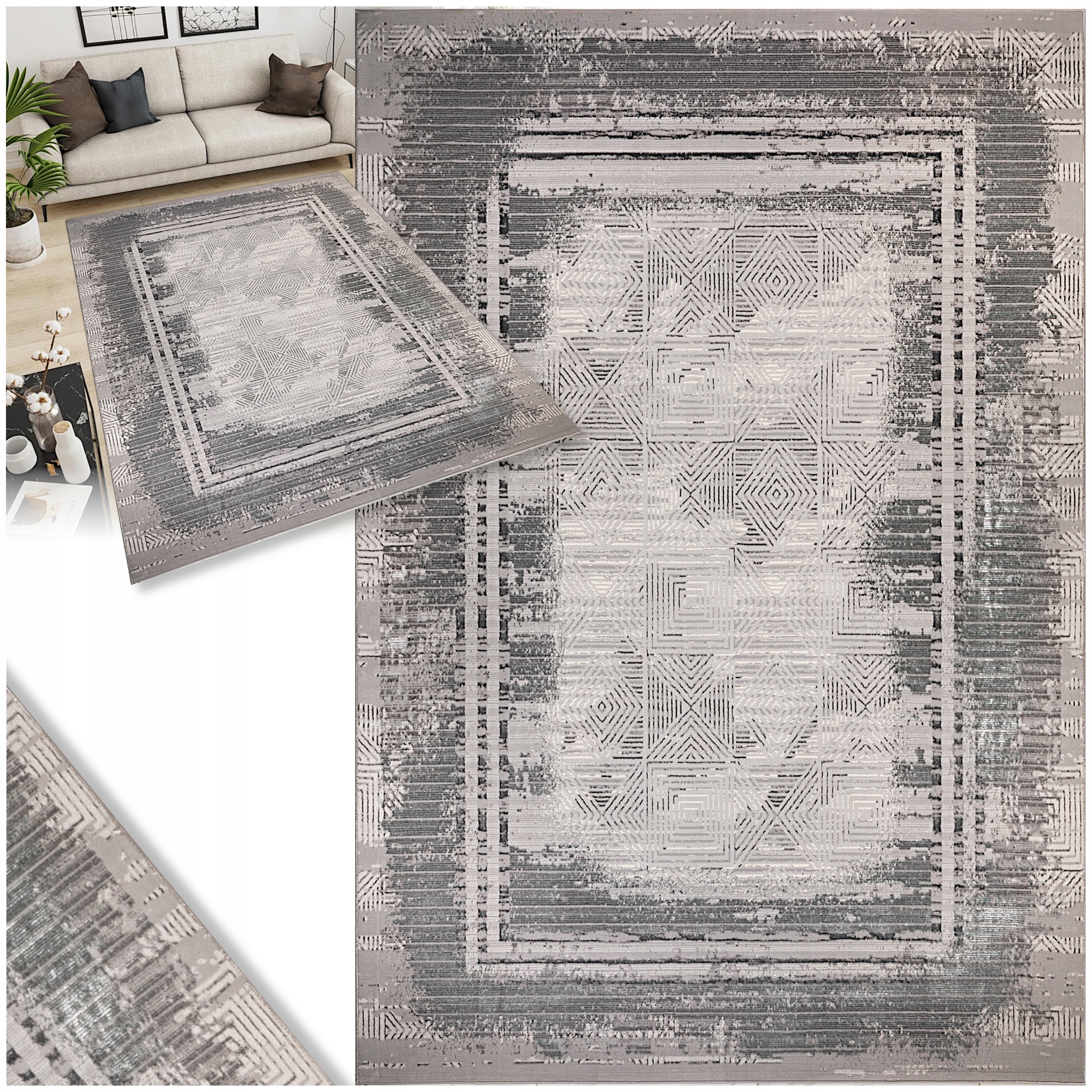 Koberec Do Obývacího Pokoje Velký Šedý Měkký 120X180 Moderní Stylový Lesk Módní