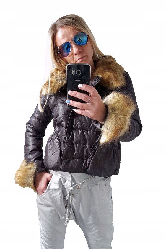 

Kurtka Chanelka Pikowana Puchowa Odpinane Futro XL