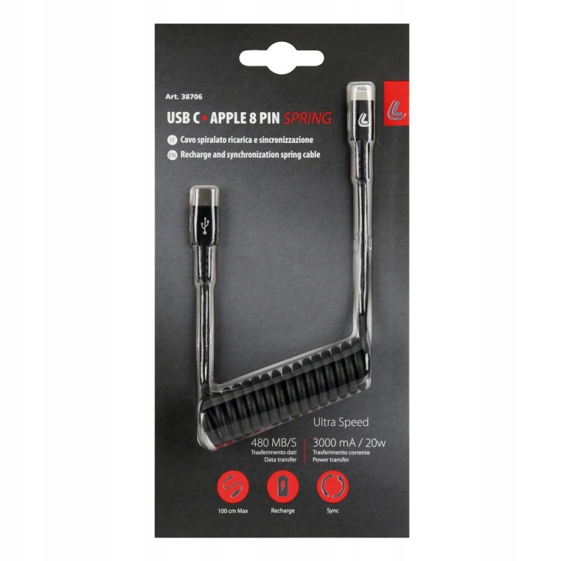 Kabel Usb-c na Lightning Apple Iphone Spiralny 1m Type-c Przewód rozciągany
