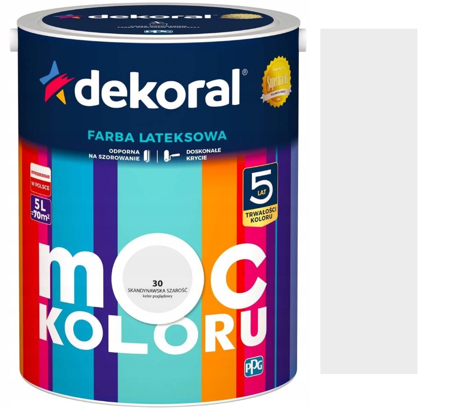 DEKORAL MOC KOLORU FARBA LATEKSOWA AKRYLIT W SKANDYNAWSKA SZAROŚĆ 5L
