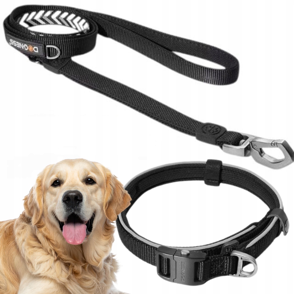 Vodítko pro psa Reflexní dva úchyty M/L sada s Obojkem 45-60 cm L Dogness