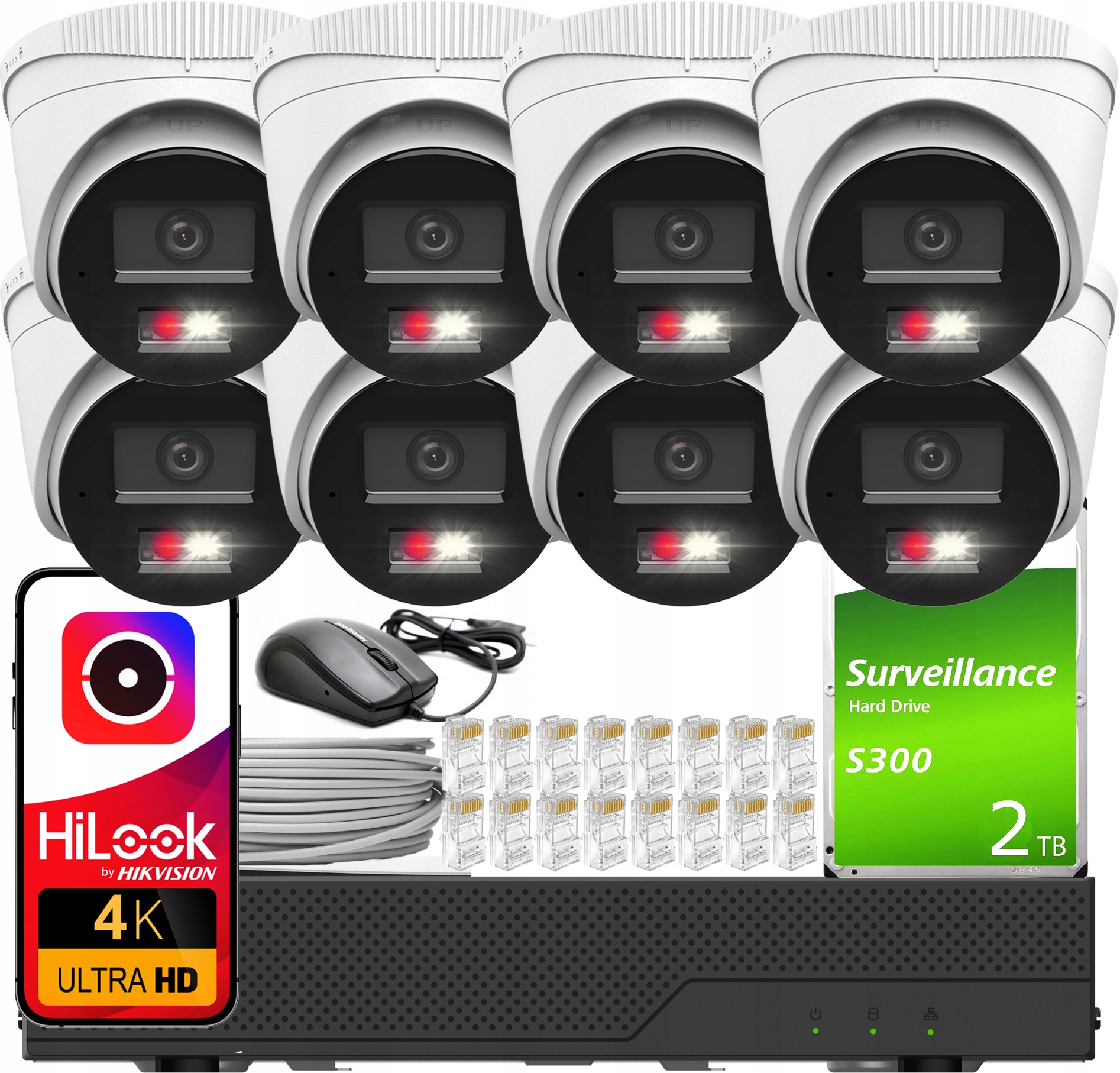 Monitorovací sada 8x IPC-T280HA-LU 8MPx HiLook od Hikvision Detekce Ai