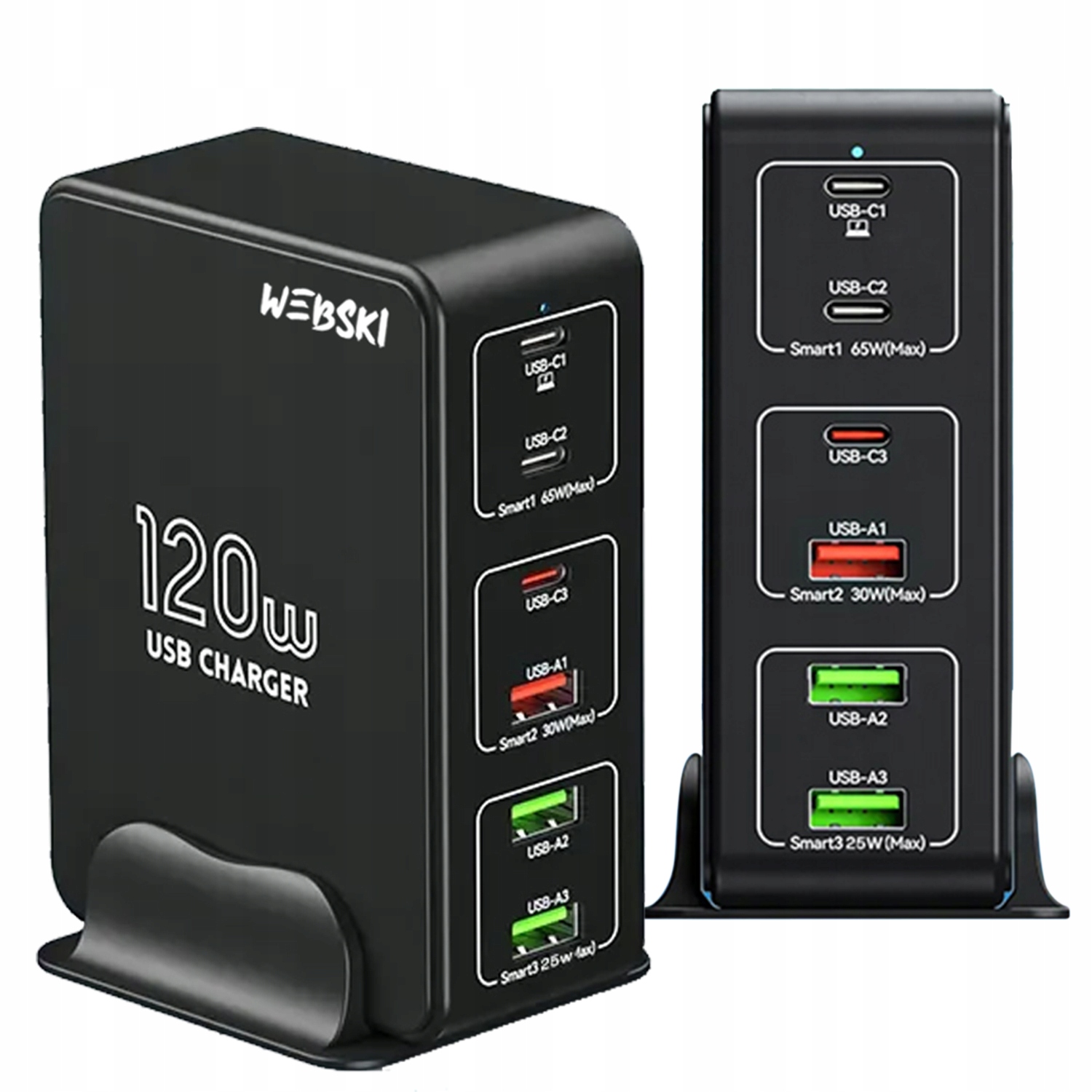 Rychlá síťová nabíječka Nabíjecí stanice 120W 6xUSB Qc pro mnoho zařízení