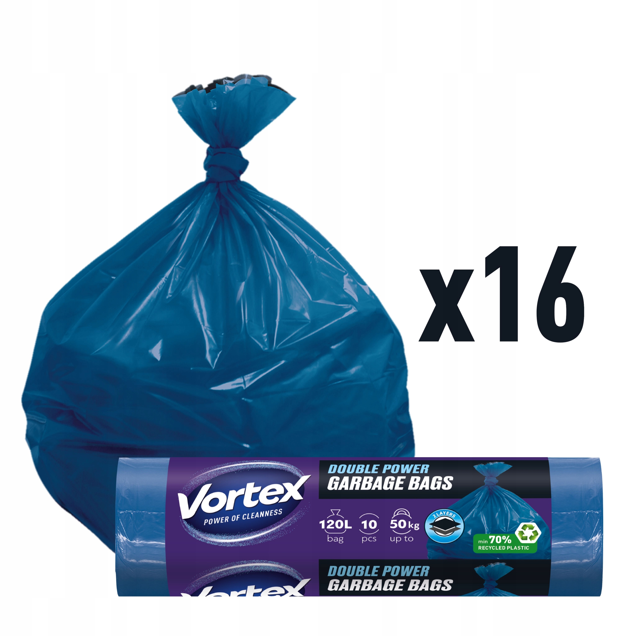 Levně Vortex pytle na odpadky Hdpe 70x110 cm modré 120 L/10 ks (16 ×10) 160 ks