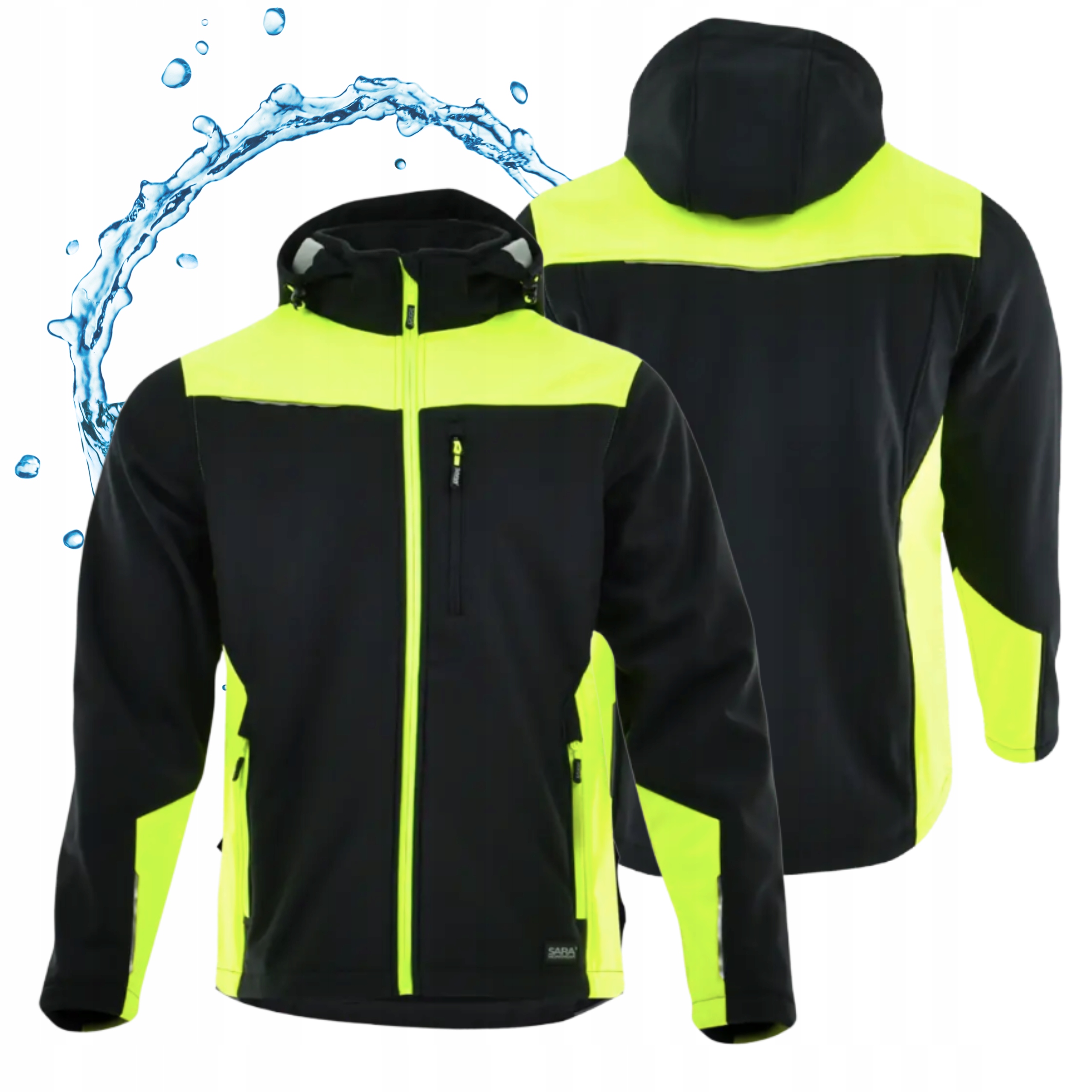 Kurtka Robocza Męska Odblaskowa Przeciwdeszczowa Softshell Z Kapturem 3XL