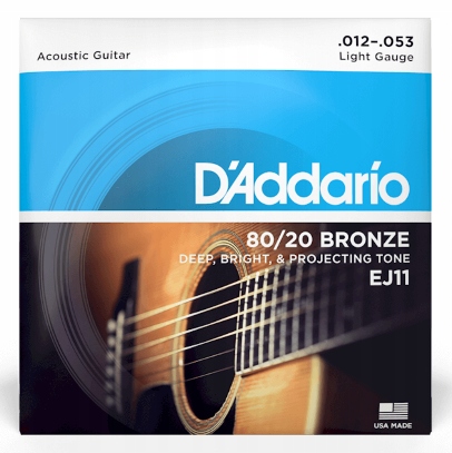 EJ11 Struny do Gitary Akustycznej 12-53 Light 80/20 Brąz D'Addario