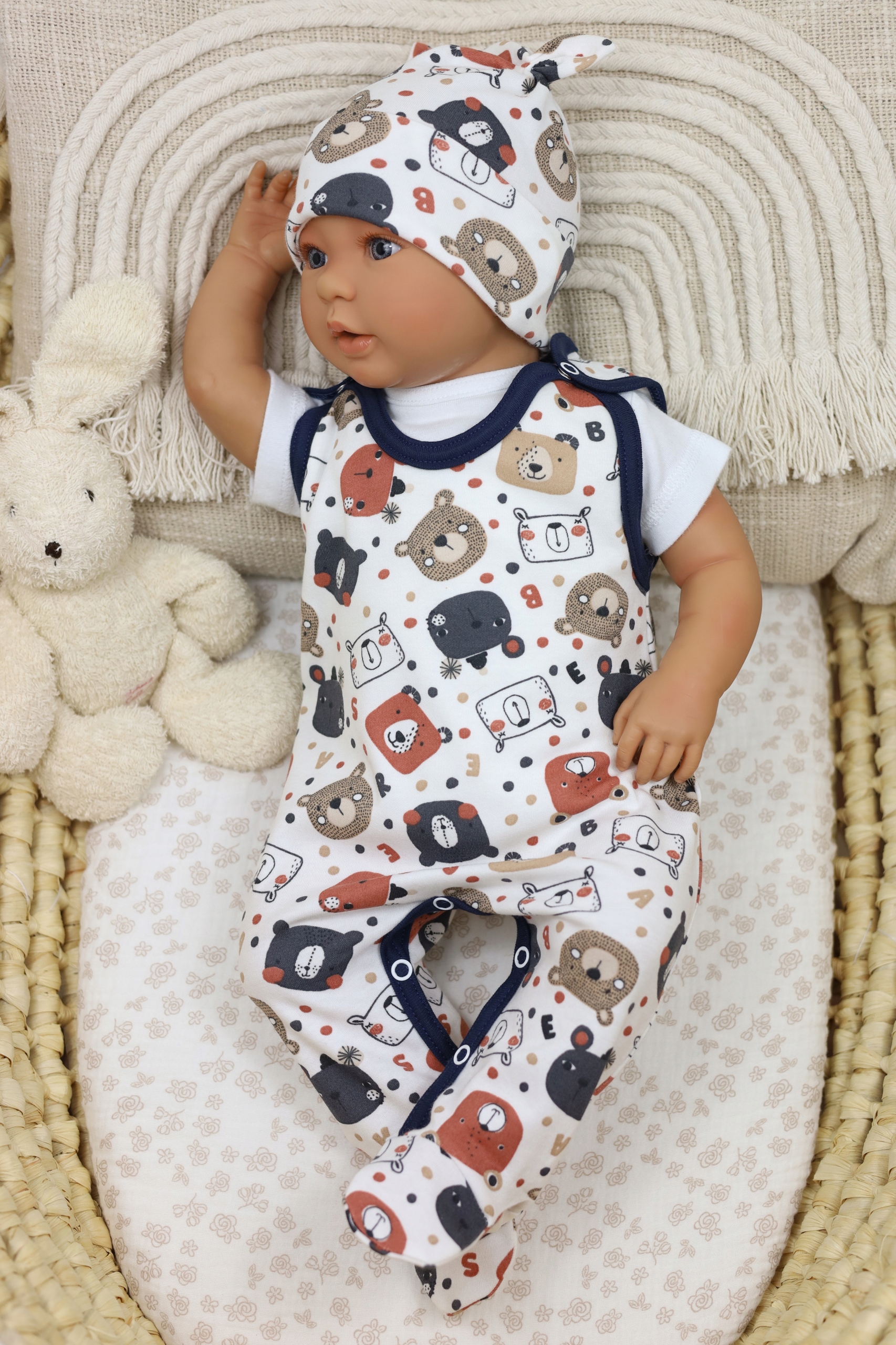 ŚPIOCHY NIEMOWLĘCE ŚPIOSZKI BAWEŁNIANE ROZPINANE r.62 SPACE BEAR /18g/ Rozmiar (new) 62 (57 - 62 cm)