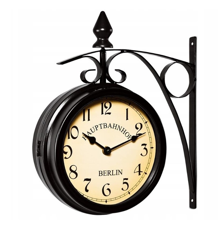 DWUSTRONNY ZEGAR ŚCIENNY DWORCOWY RETRO Szerokość całkowita 10 cm