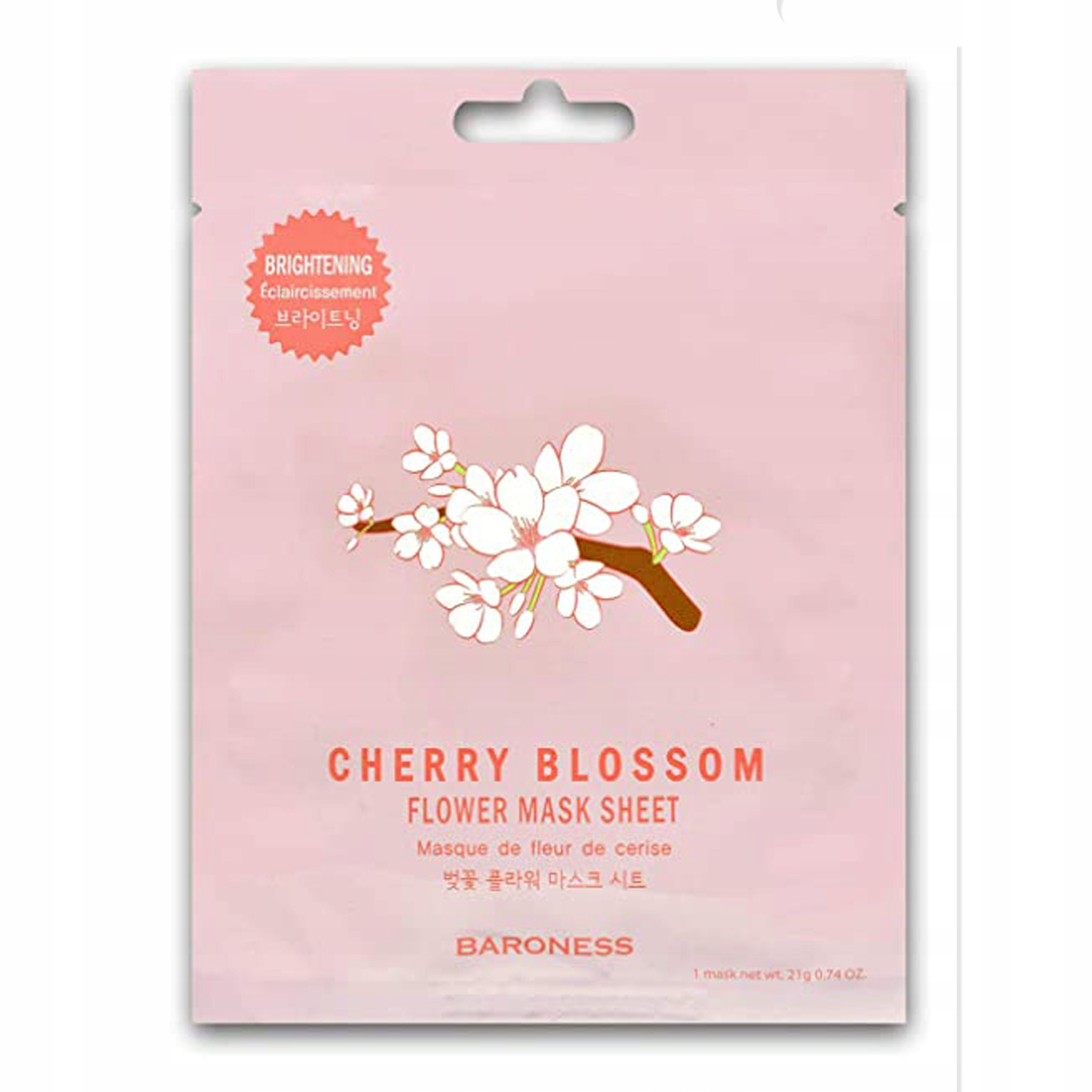 BARONESS Cherry Blossom Flower Mask Sheet, 21 g - Rozświetlająca maska w płachcie z ekstraktem z kwiatu wiśni — 2