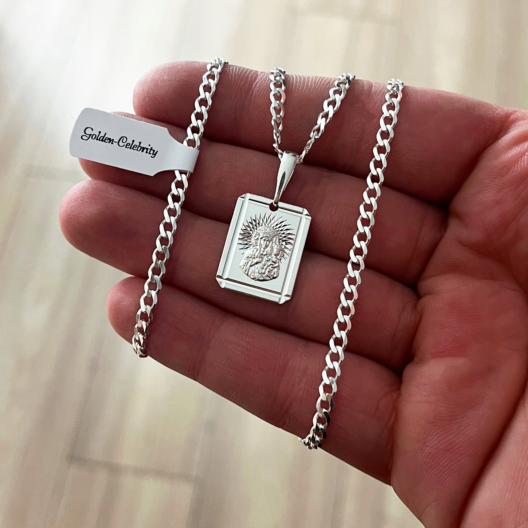 PIĘKNY SREBRNY NASZYJNIK PANCERKA + MEDALIK MATKA BOSKA 925 +GRAWER CHRZEST Stan opakowania oryginalne