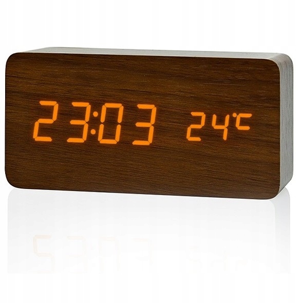 

Drewniany Zegar Stołowy Budzik Data Temperatura