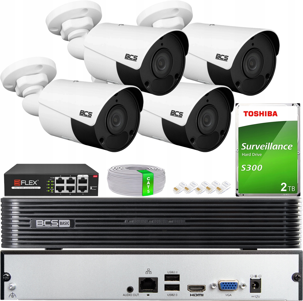 Sada pro monitorování Bcs 4x BCS-P-TIP14FSR5 4MPx Skylight Disk 2TB