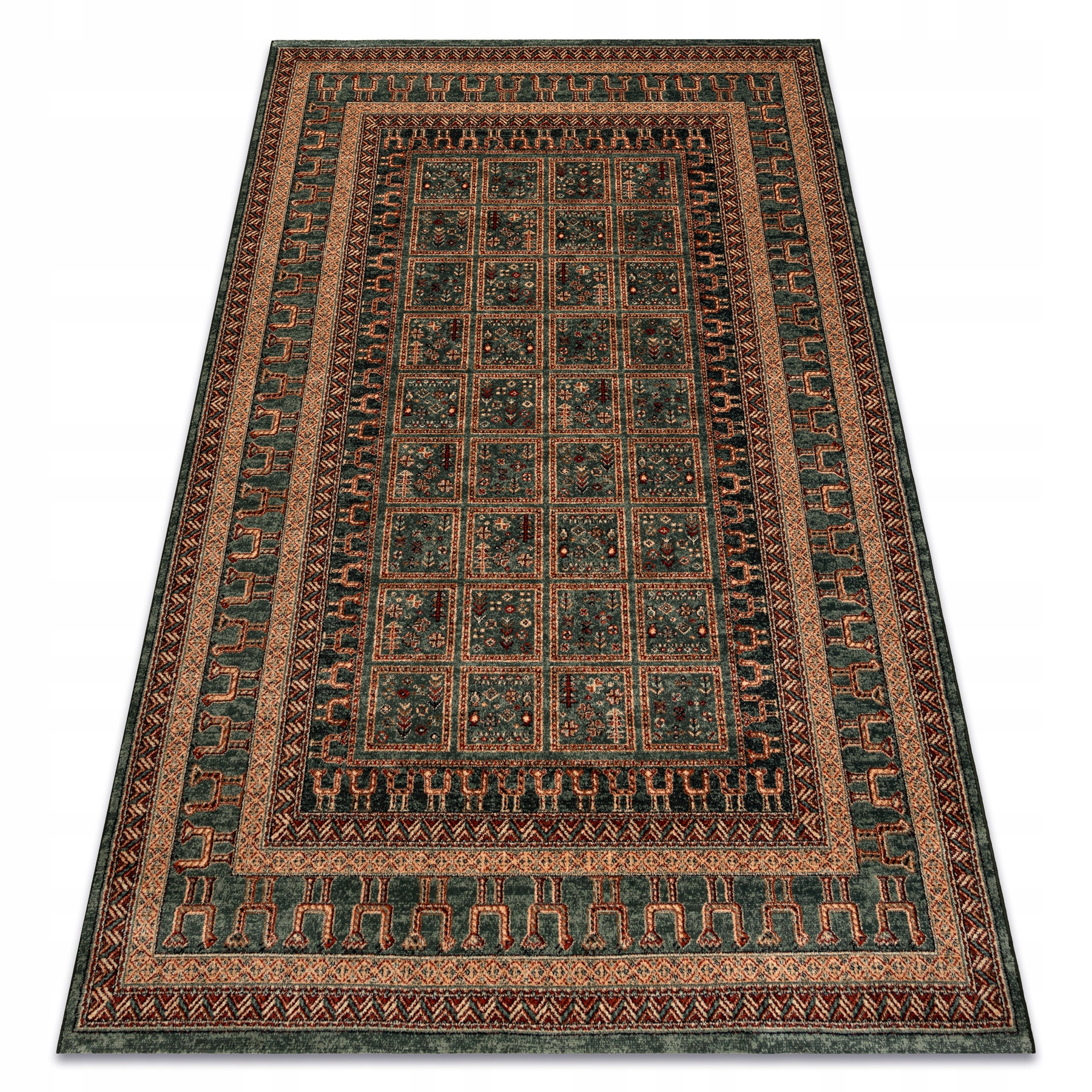 Dywan Do Salonu Wełna Patchwork ramka orientalny zielony 200x250 cm