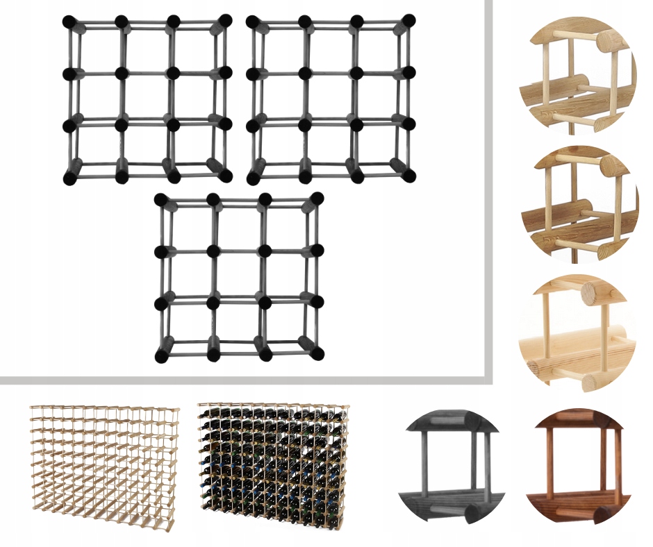 Regál na víno dřevěný stojan na víno Modulární regál na alkohol 27+6 bot