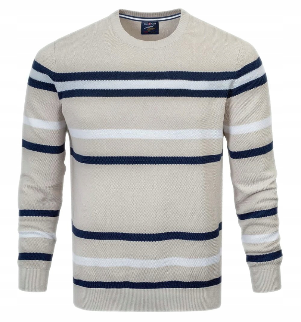 Svetr z bavlněného úpletu s proužky Pako Jeans Béžová L