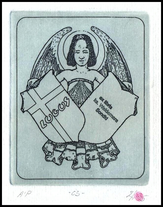 Polcyn Wojciech 1995 Exlibris c3 LOGOS Angel Engel Anioł Religion 1306