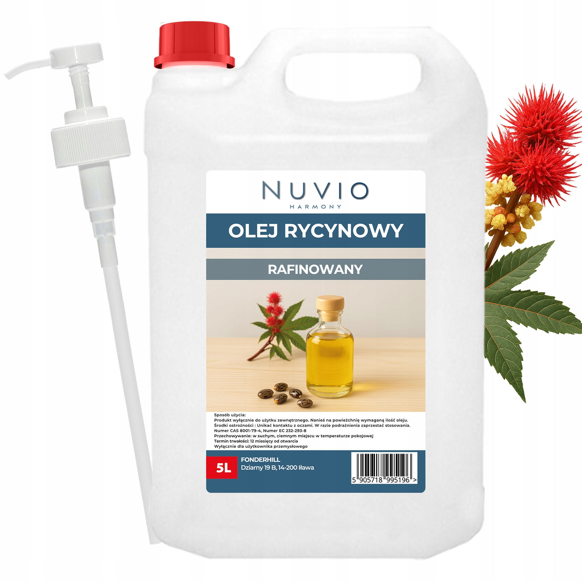 Olej Rycynowy Rafinowany 5L pompka Nuvio