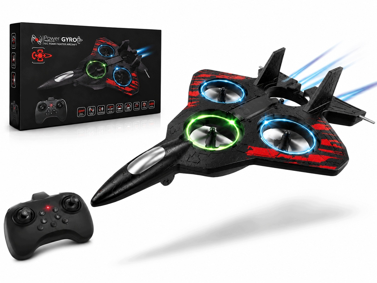 Dron Dla Dzieci Samolot Rc Power Gyro – Zdalnie Sterowany Myśliwiec Z Led