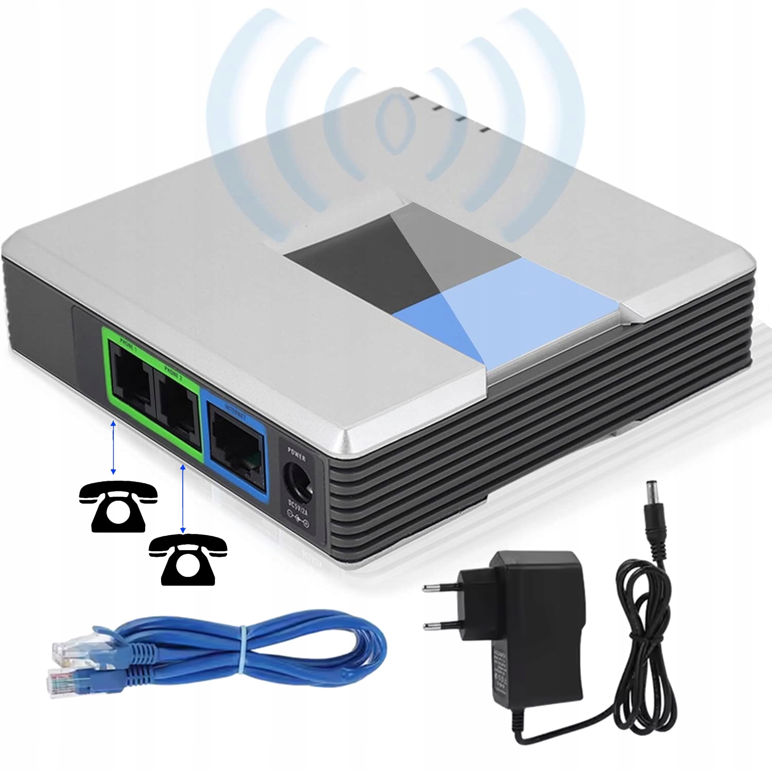 PAP2T-NA Porty PAP2T Brána Adaptér 2 Voip 2-PORTOVÝ Adaptér 100-240 V