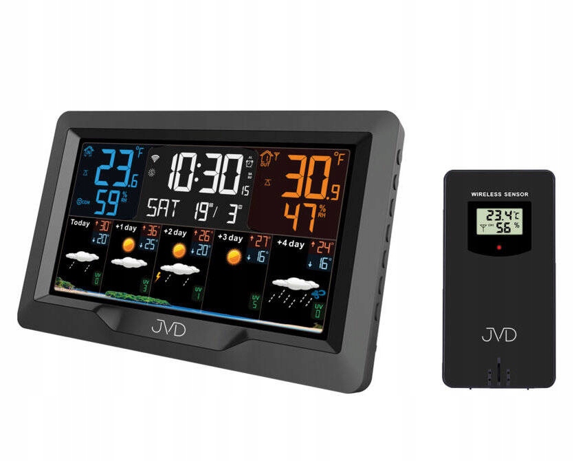 Barevná Wi-fi Meteostanice Jvd RB3390.1 Alarmy Sonda Usb Nabíječka