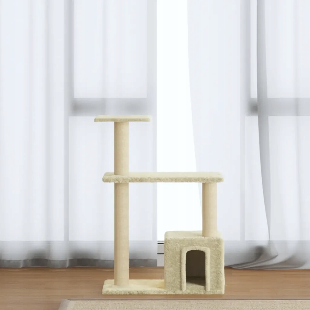 Levně Škrabadlo pro kočky se sisalovými sloupky, krémové, 70 cm