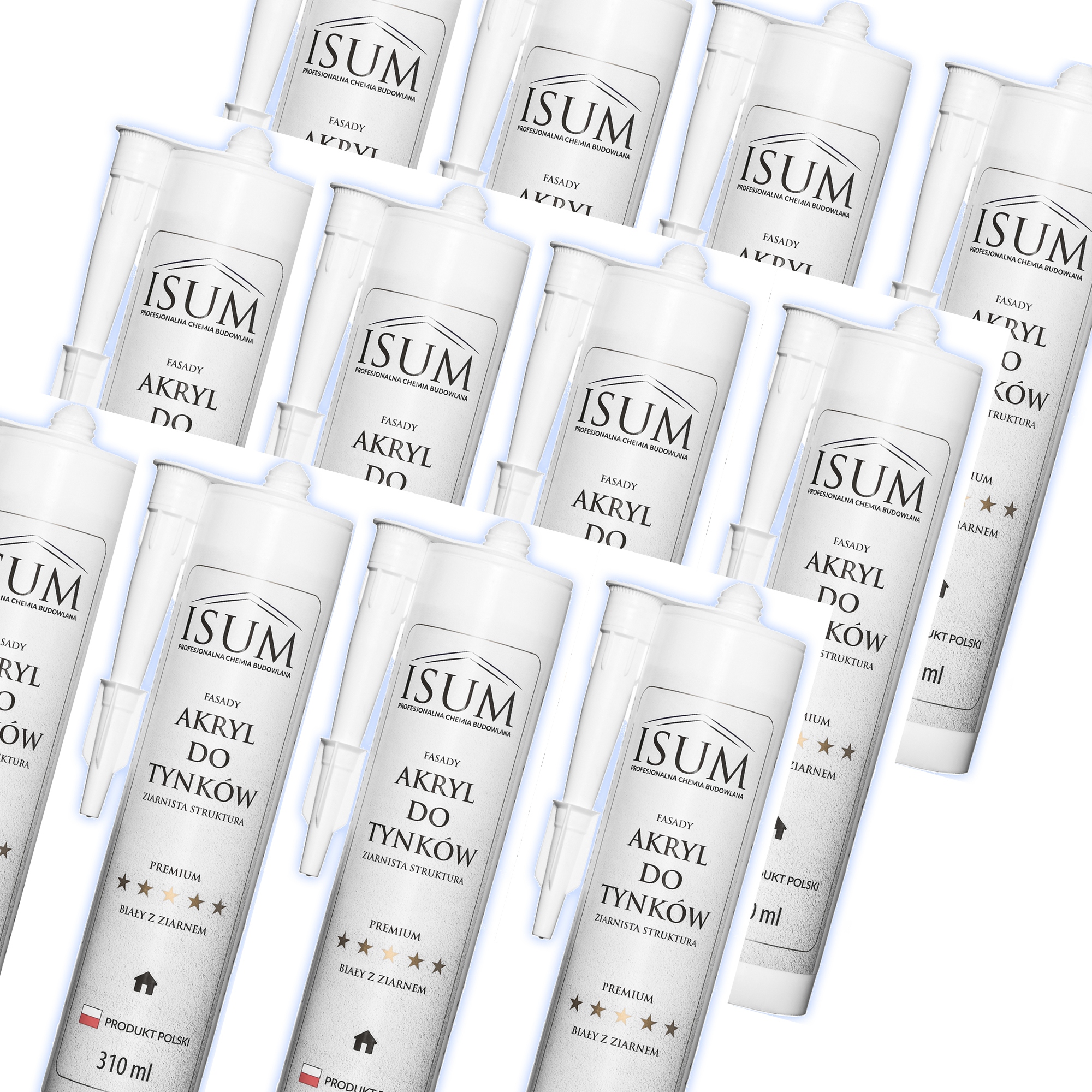 12x Isum Akryl na omietky a fasády, lakovaný, 310 ml, biely, zrnitá štruktúra