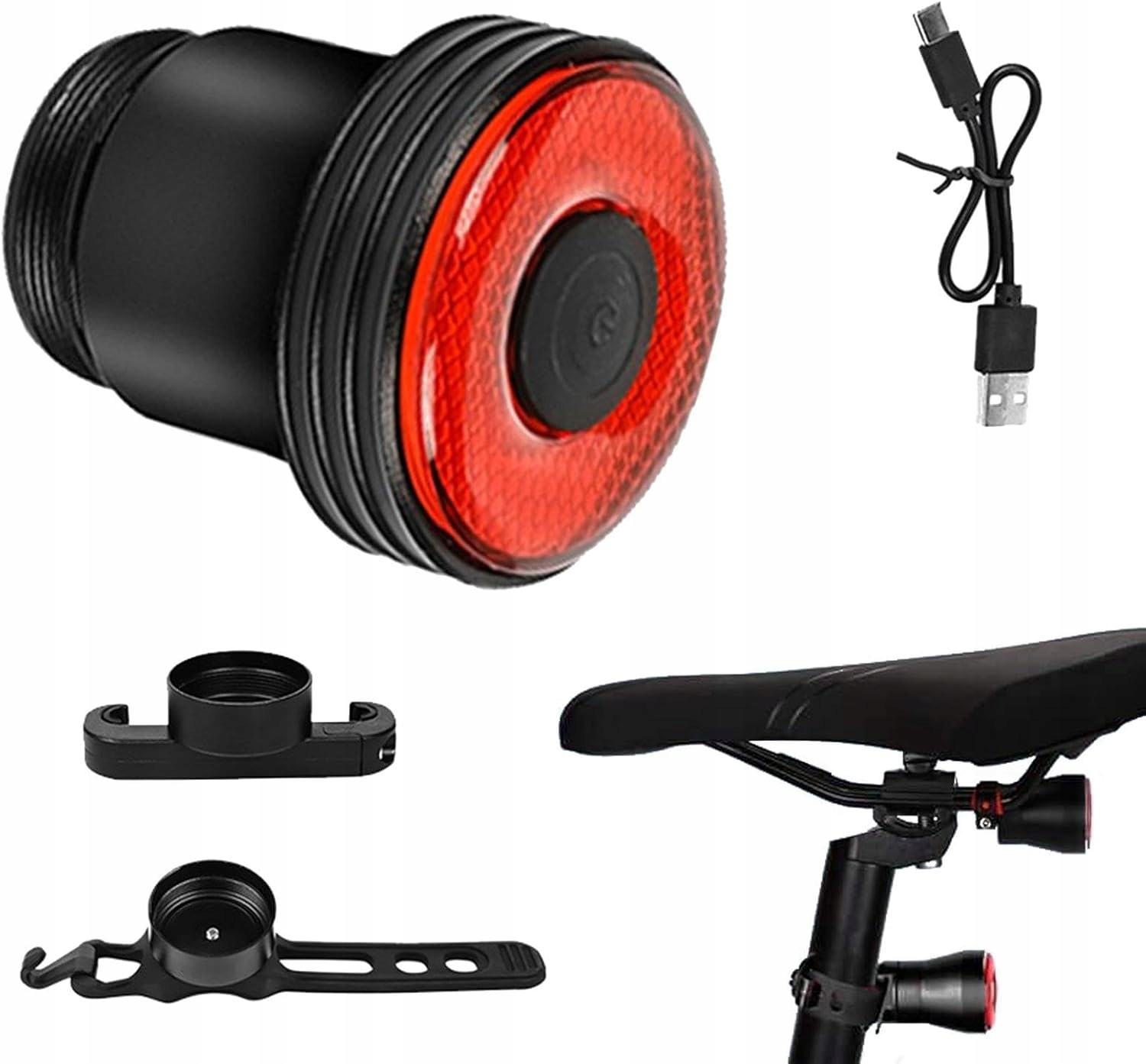 Lampka Rowerowa Tylna Led Stop Czujnik Hamowania Usb-c Wodoodporna 5 Trybów