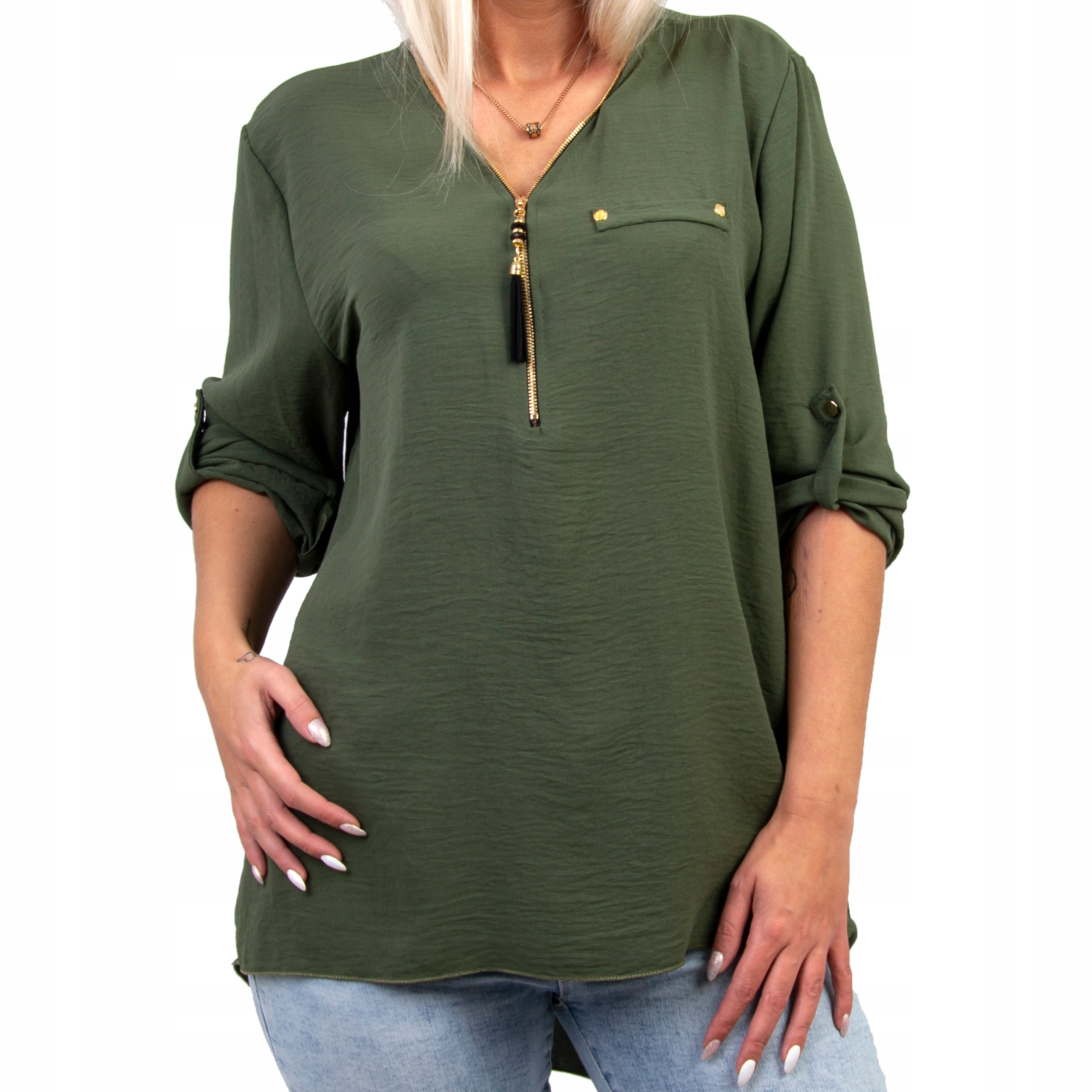 

B772 Bluzka Gładka W Serek Khaki r. 52