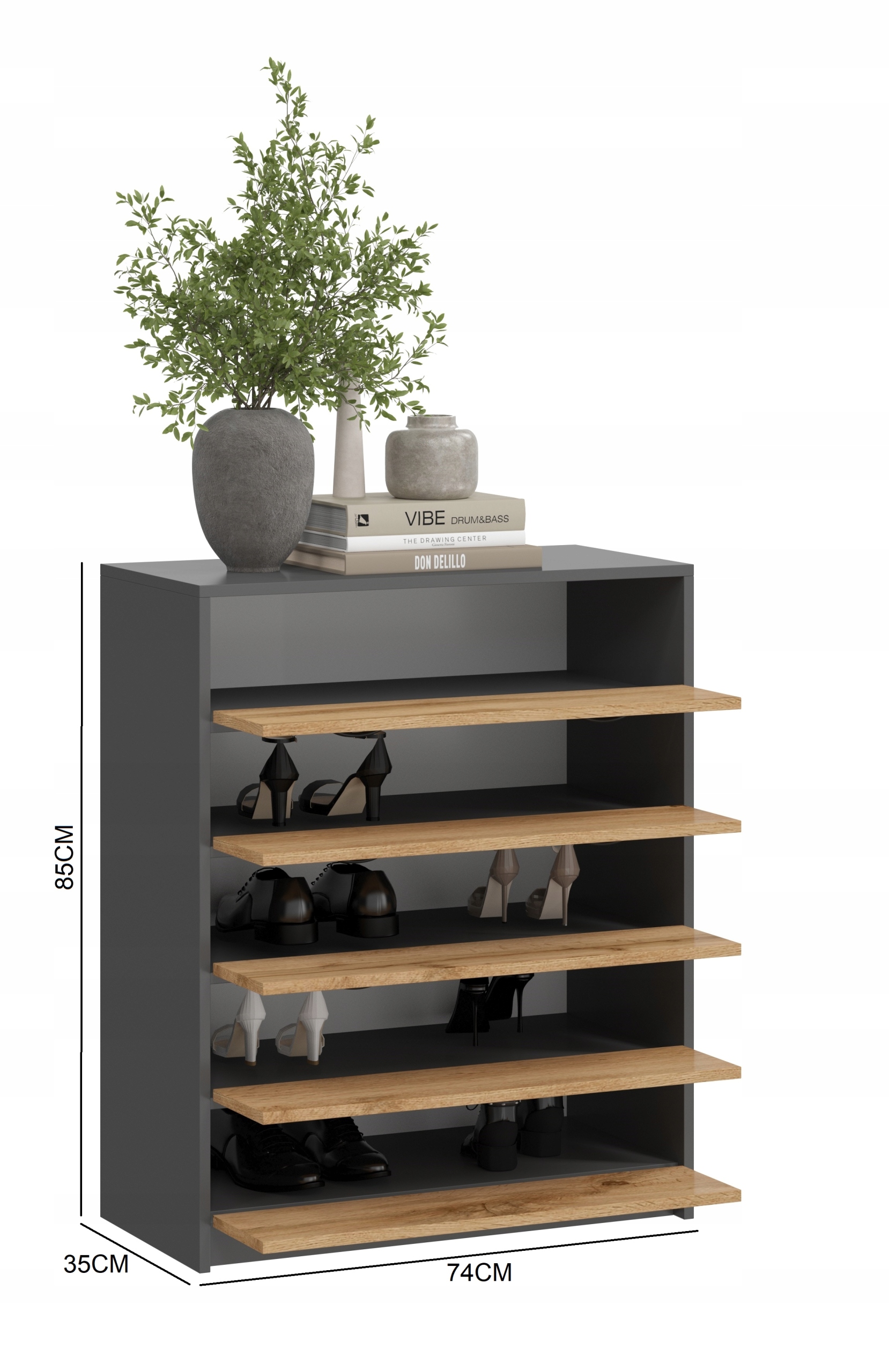 SZAFKA NA BUTY,KOMODA 5K ANTRACYT DĄB WOTAN Marka SaraMeble